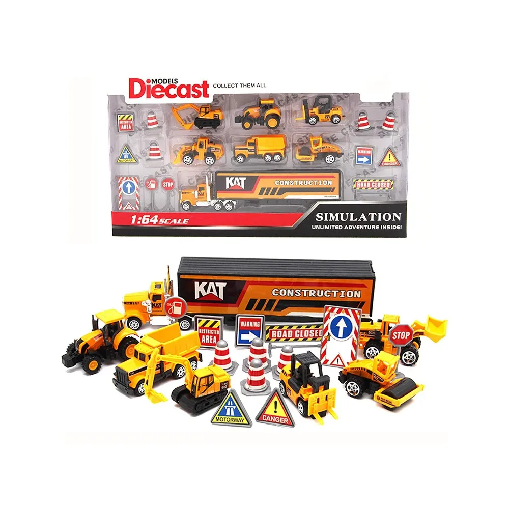 Alloy Construction Car Set 9.5 Construction Truck Play Set 1:64,19 Pcs ...