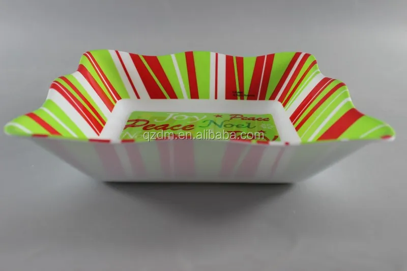 9" Melamine Christmas Square Bowl, Xmas Melamdine bowl