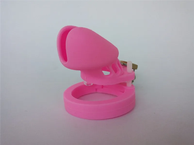 Pink Silicone Penis Cock Cage With 5 Clasp Ring Male Chastity Device