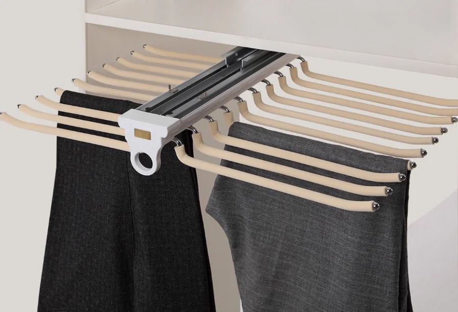 Closet Fittings Wardrobe Top Mounted Trouser Racks With Two Rows Bff