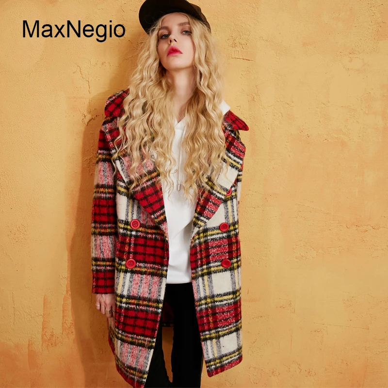 Maxnegio Latest Coat Designs For Women Lapel Plaid Overcoat Buttons Custom Jacket