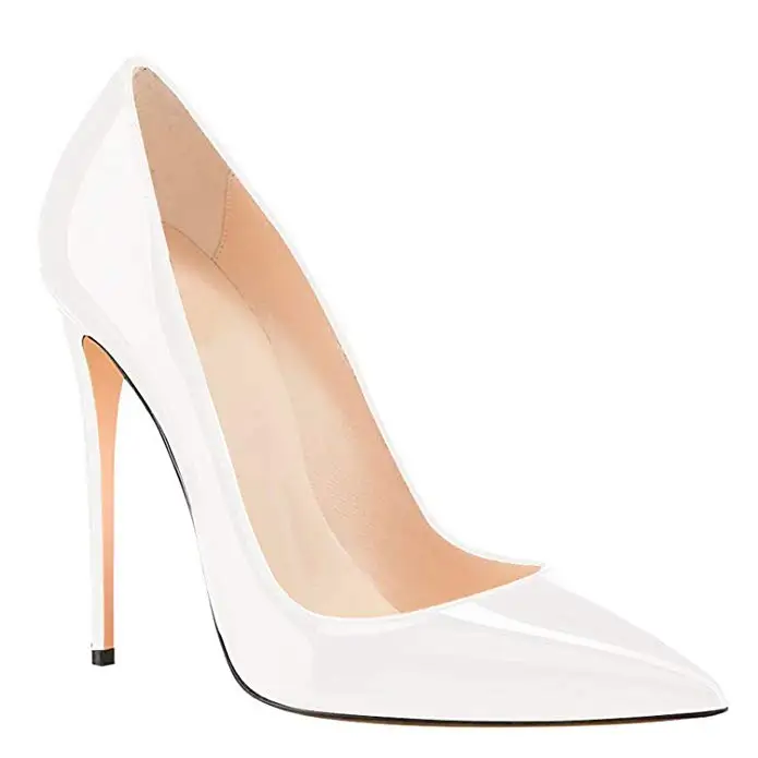 white pointed high heels