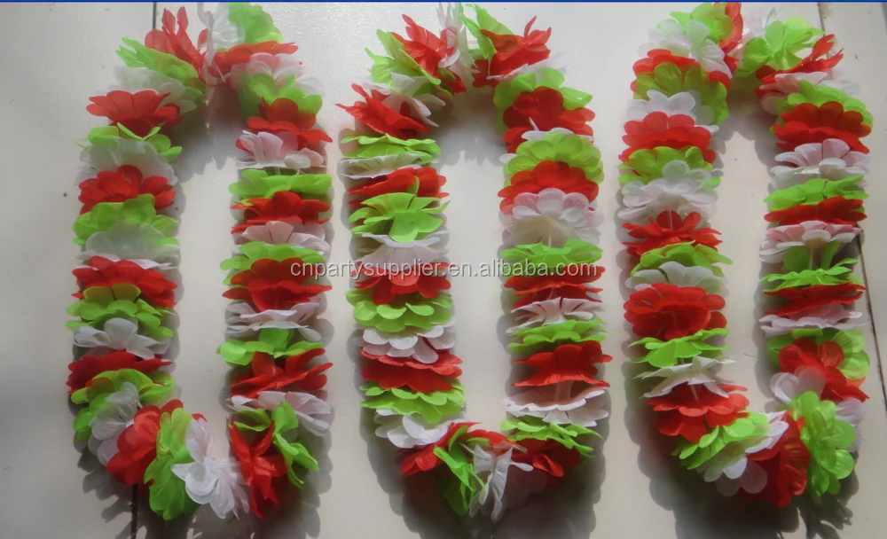 Hawaiian Silk Flower Lei Luau Party Hula Wedding Graduation Plastic Artificial Hawaiian Lei