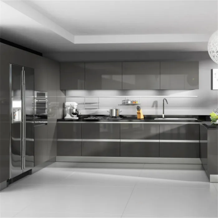 High Gloss Grey Pre Made Kitchen Cupboards And Kitchen Storage