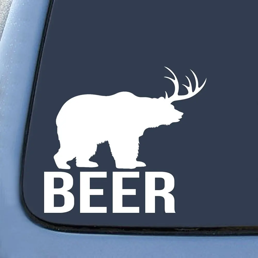 Bear + Deer = BEER? funny Sticker Decal Notebook Car Laptop 6" (White)