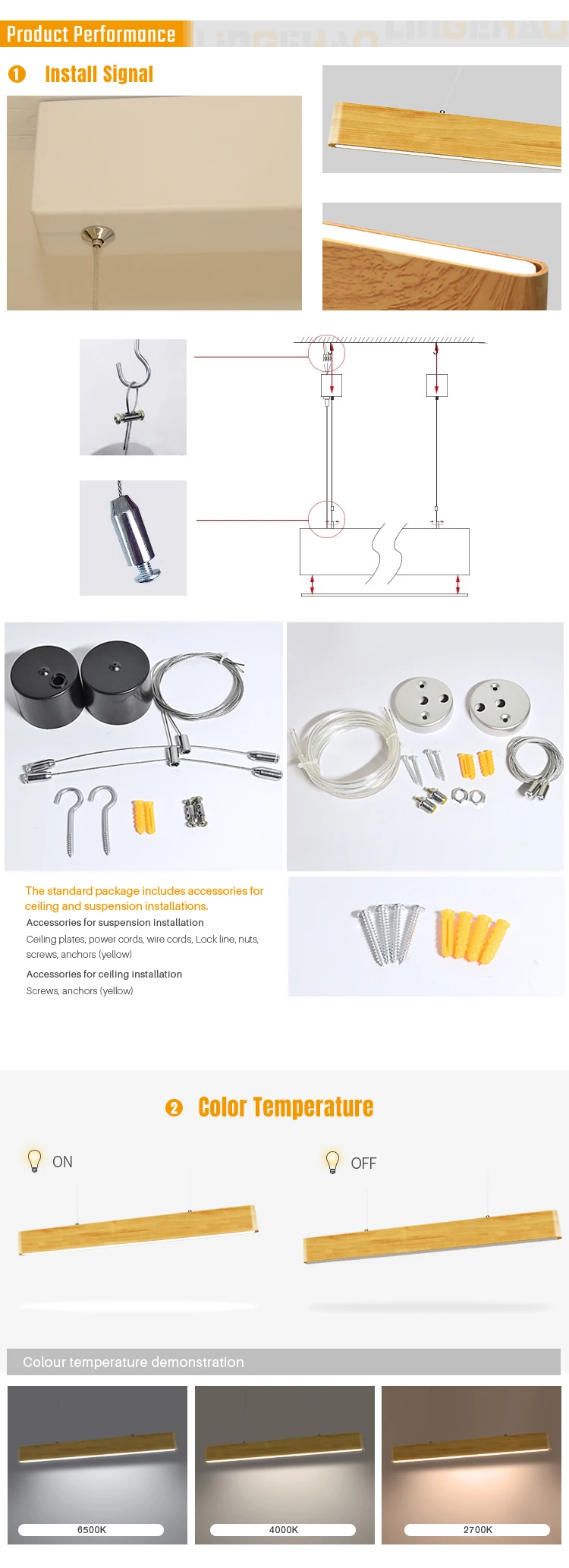 15w hanging lights Indoor decoration wooden lamp led pendent linear light