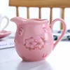 Pink color ceramic small coffee pot porcelain glaze floral mini teapot for hotel