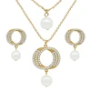 Custom Jewelry Round Zircon 18k Gold Pearl Jewelry Sets For Wedding