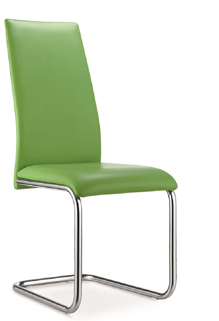 Modern green PU Leather and Chrome Metal dining chairs