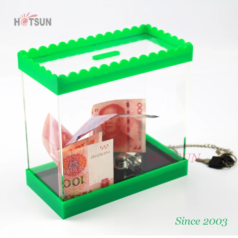 Green And Clear Lockable Plastic Charity Donation Bin Acrylic Donation