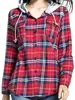 Women's Plaid Hoodie Button-up Flannel Shirts Jacket