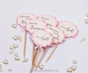 Paper Baby Shower Cupcake Toppers Little Girl Shower Party Picks