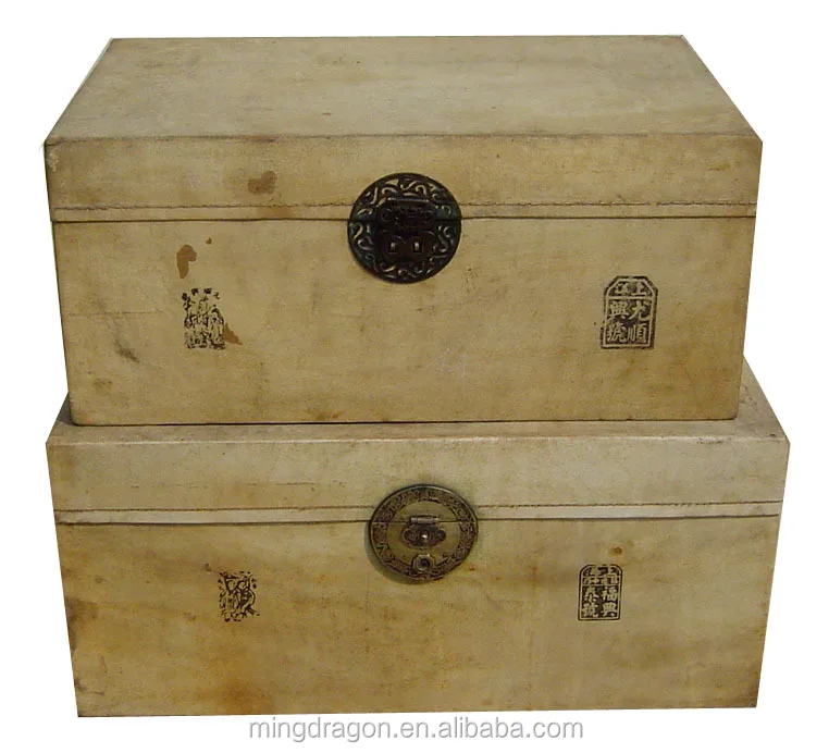 Chinese Antique Storage Leather Chest Chinese Antique Storage Leather Chest