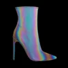 Reflective pointed stiletto zipper boots shiny luminous stretchy boots for women and ladies
