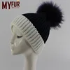 Wholesale Fashion Women Lady Winter Knit Beanie Hat with Real Fur Pom Poms