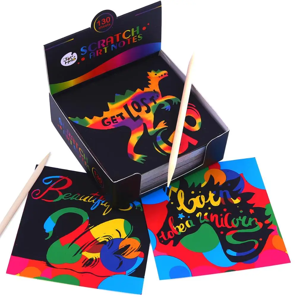 Scratch Art Notes Set With 130 Sheets With Wooden Stylus Rainbow Mini Notes Scratch Magic Notes