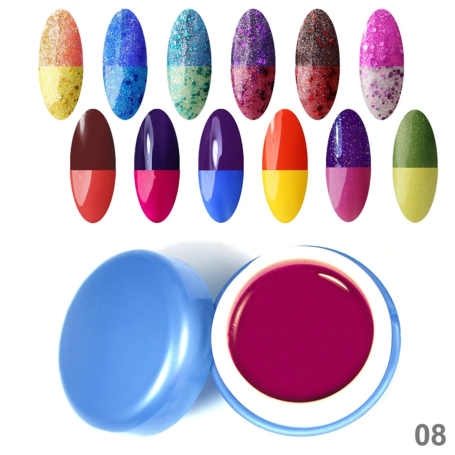 Perfect Summer 12pcs 6ml Chameleon Temperature Changing Colour Nail Lacquers Soak Off Led UV Colors Gel Polish Elegant Thermal Salon Nails Artistic Painting Kits Sets #08