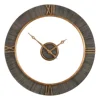 Giant Creative Gray Wooden Border Floating Center Dial Wall Clock With Gold Metal Roman Numbers