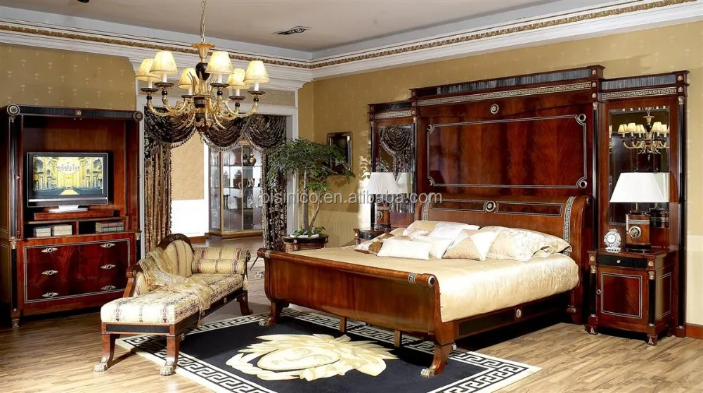 Bisini Antique Solid Wood Hand Carved Bedroom Setamerican Style Royal King Size Bed For Bedroom 
