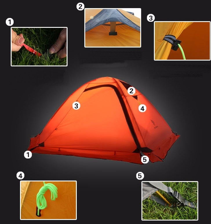 Jwj008a Camping Hiking Gear Aluminum Frame Ultralight Parachute Tent 2