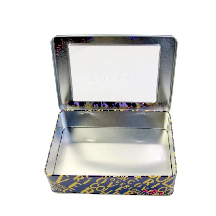 Wholesale  rectangle  metal candy cookie packaging tin box with clear pvc window lid