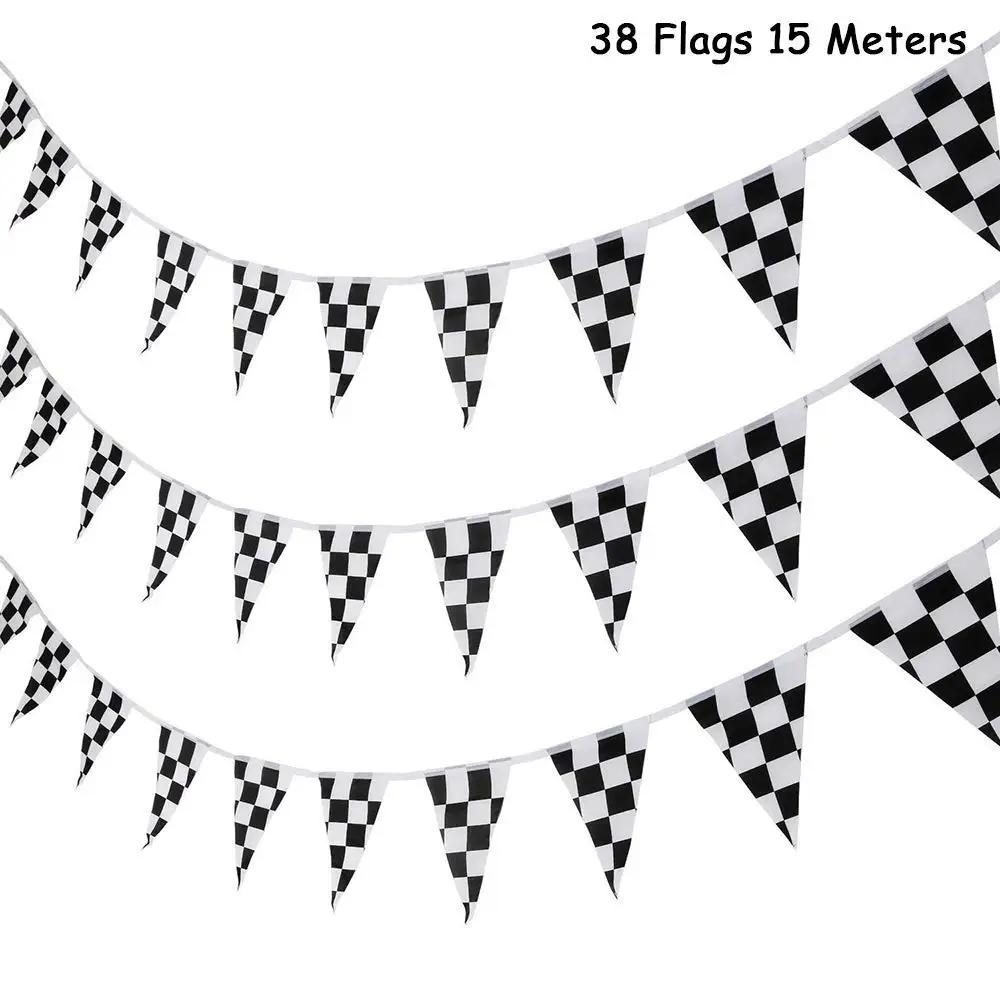 Pangda 10 Meters Checkered Pennant Banner Racing Flag Party Flag Banner Accessory for Race Theme Birthday Party Decoration