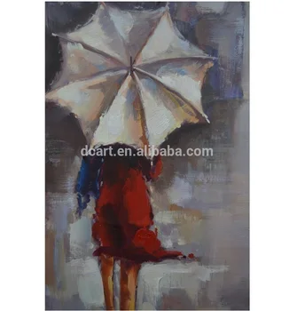 Impressionism Beautiful Girl Under Umbrella In Rain Weather Oil Painting Buy High Quality Abstract Girl Oil Paintingimprssionism Oil Paintingwall