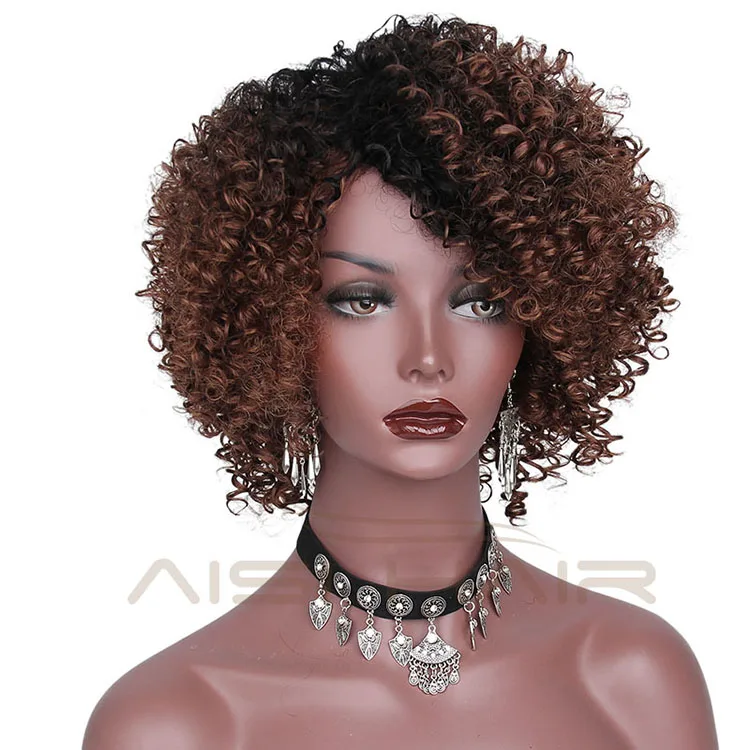 Customized Short African American Curly Wigs Black Brown Ombre Two Tone ...