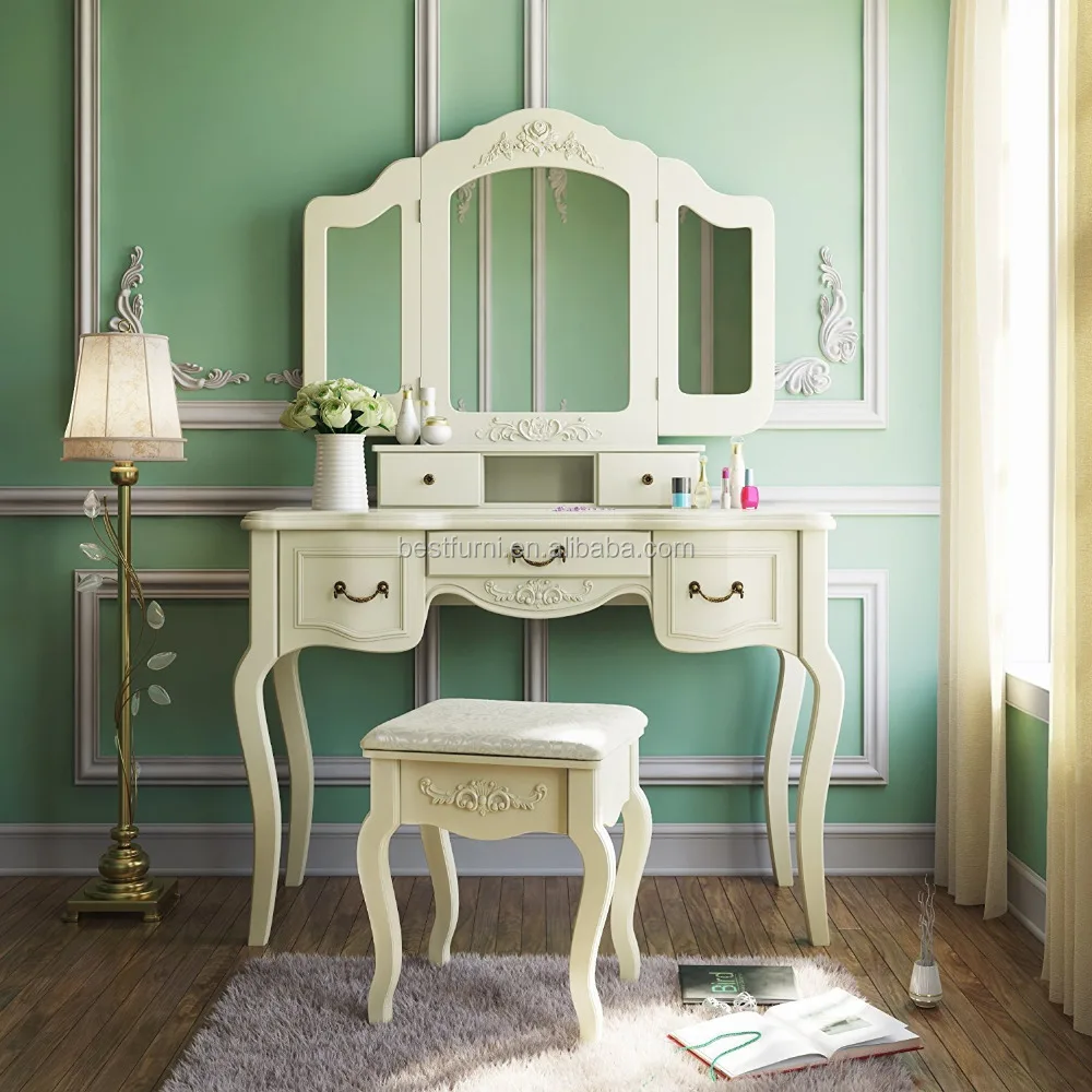 Ivory White Vanity Dressing Table Set Makeup Desk With 3 Mirrors Buy Gading Putih Meja Kesombongan