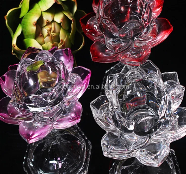 Set of 3pcs Purple Crystal Lotus Flower and Candle Holder with Rotating Base 