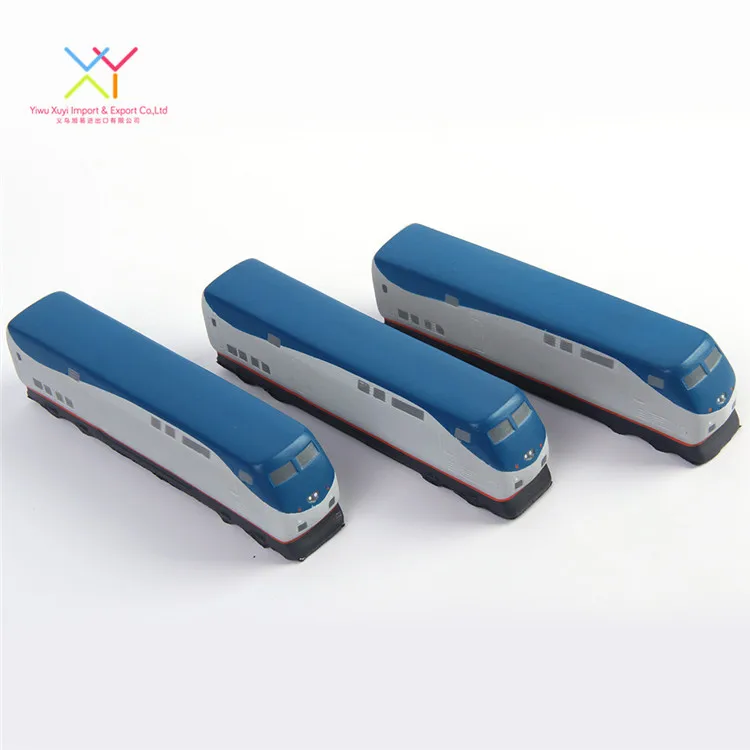 Factory supply attractive price stress ball, blue train shaped stress ball