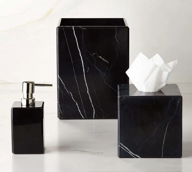 Black Marble Bath Ware Bathroom Accessories Set Liquid Soap Black Marble Bath Ware Bathroom Accessories Set Liquid Soap Dispenser Natural Stone Tumbler Mug Toilet Brush Holder