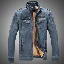 Moderní pánská kožená bunda s kožíškem uvnitř z Aliexpress
