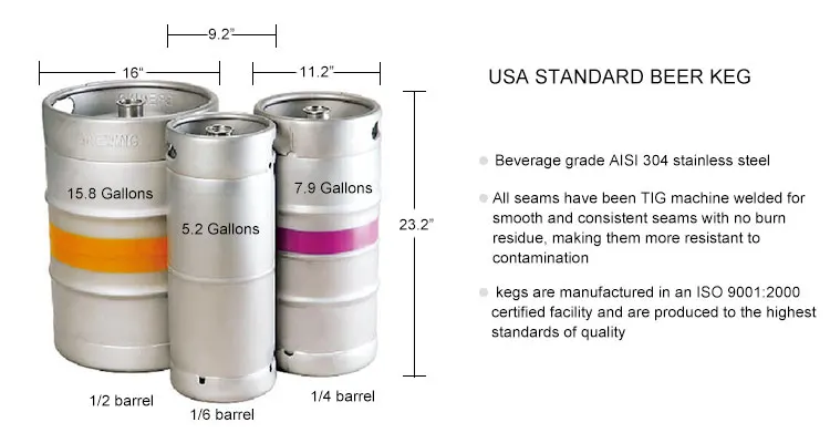 American keg AISI 304 quarter 1/4 wine drums 30L beer barrel