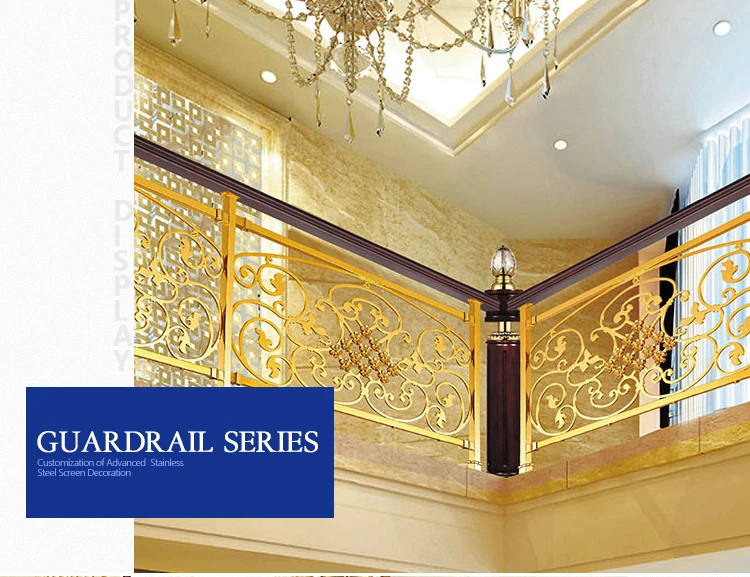 Dubai sunshine villa beach house stainless steel railings indoor balusters anodize decorative gold color stair handrail
