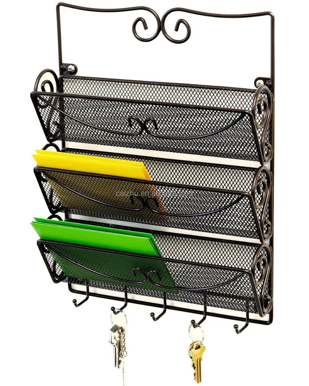 3 Tier Letter Rack Organizer Key Holder Mail Wall Mount Office 3 Tier Letter Rack Organizer Key Holder