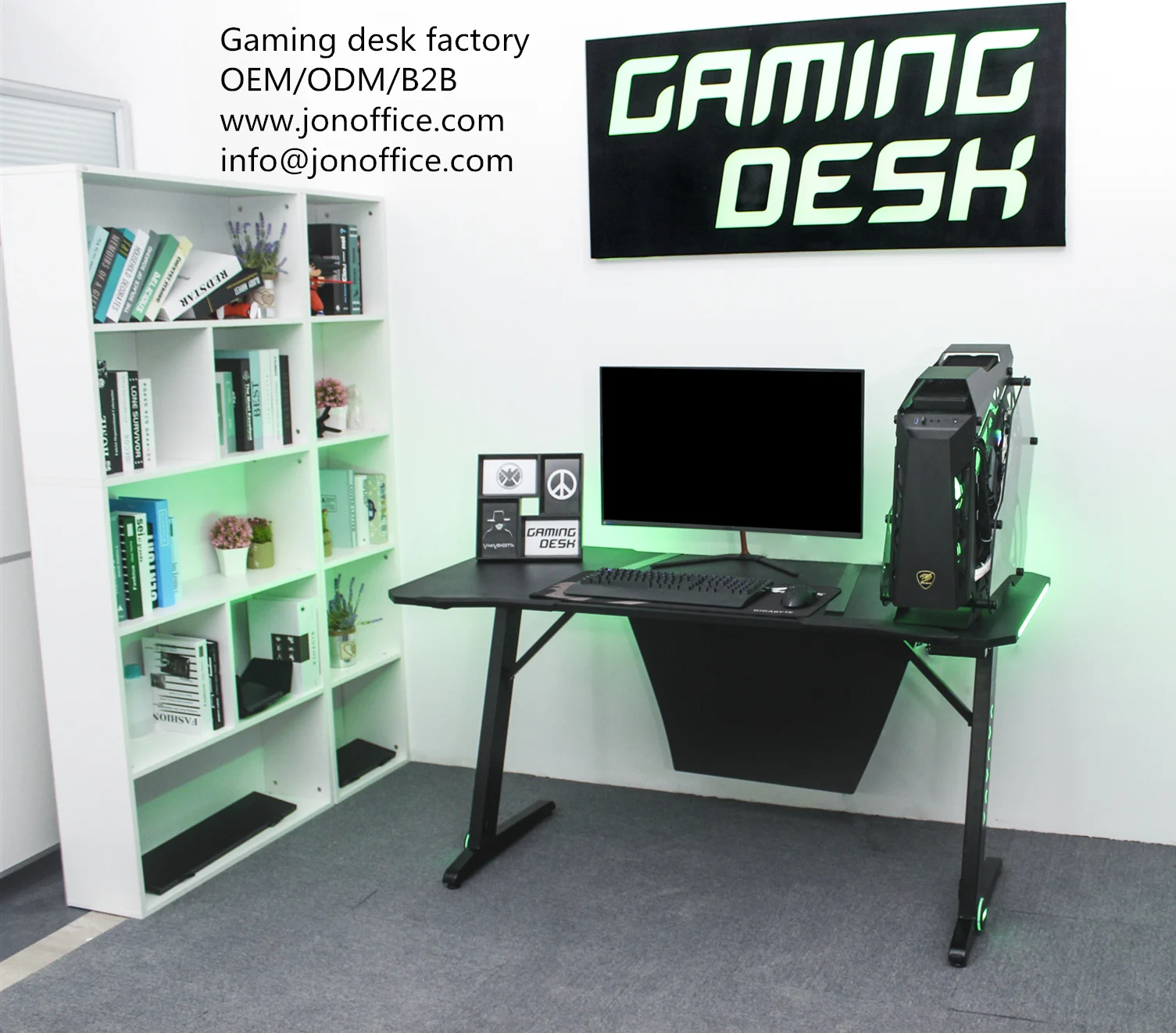 Ergonomic Computer Gaming Desk For 3 Monitors With Rgb Led Custom