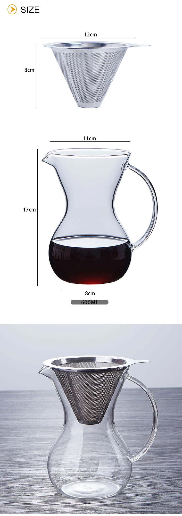 Convenient cleaning glass pour over coffee maker set with high drip coffee filter