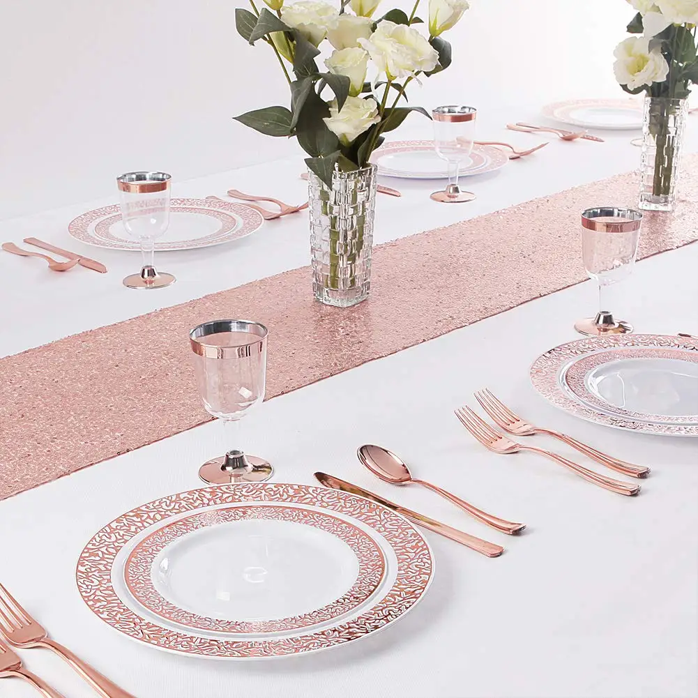 Rose Gold Fancy Disposable Plastic Plates Set Buy Wholesale Lace