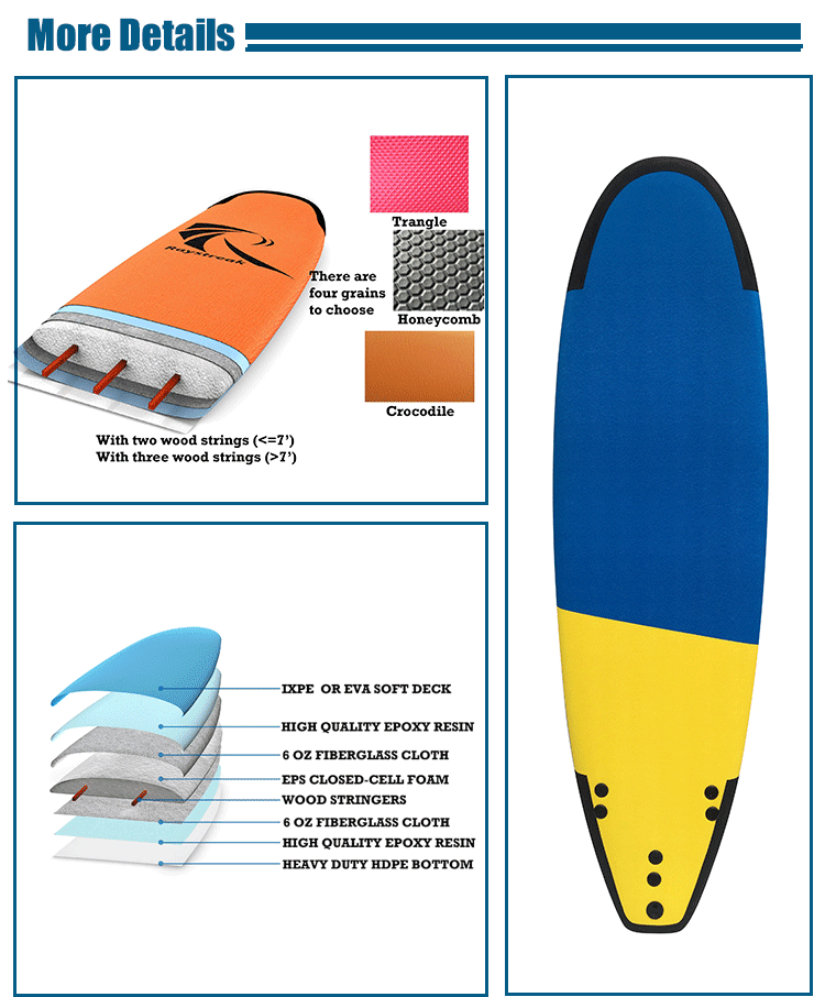 2018 High Quality Ixpe Foam Boards Soft Top Surfboard With Fins And