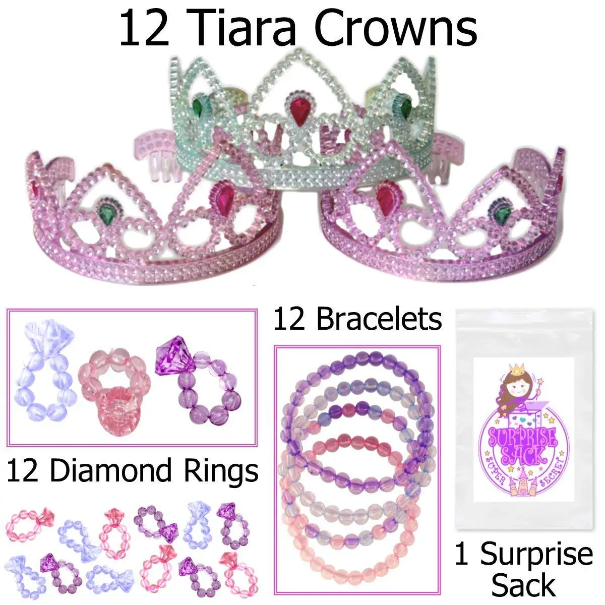 12 Princess Crown Rings Girls Birthday PARTY Favors