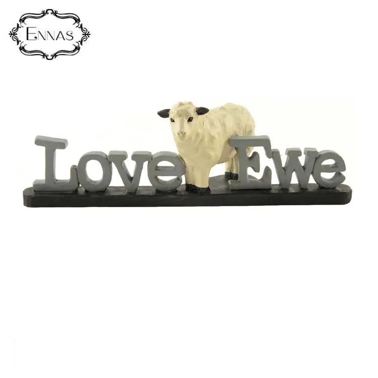 Farm Statues with "Love Ewes" Resin Sheep Animal Crafts Lovely Sheep Statue Decoration