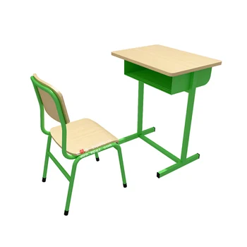 Attached Design Wood Steel Single School Desk With Bench For High