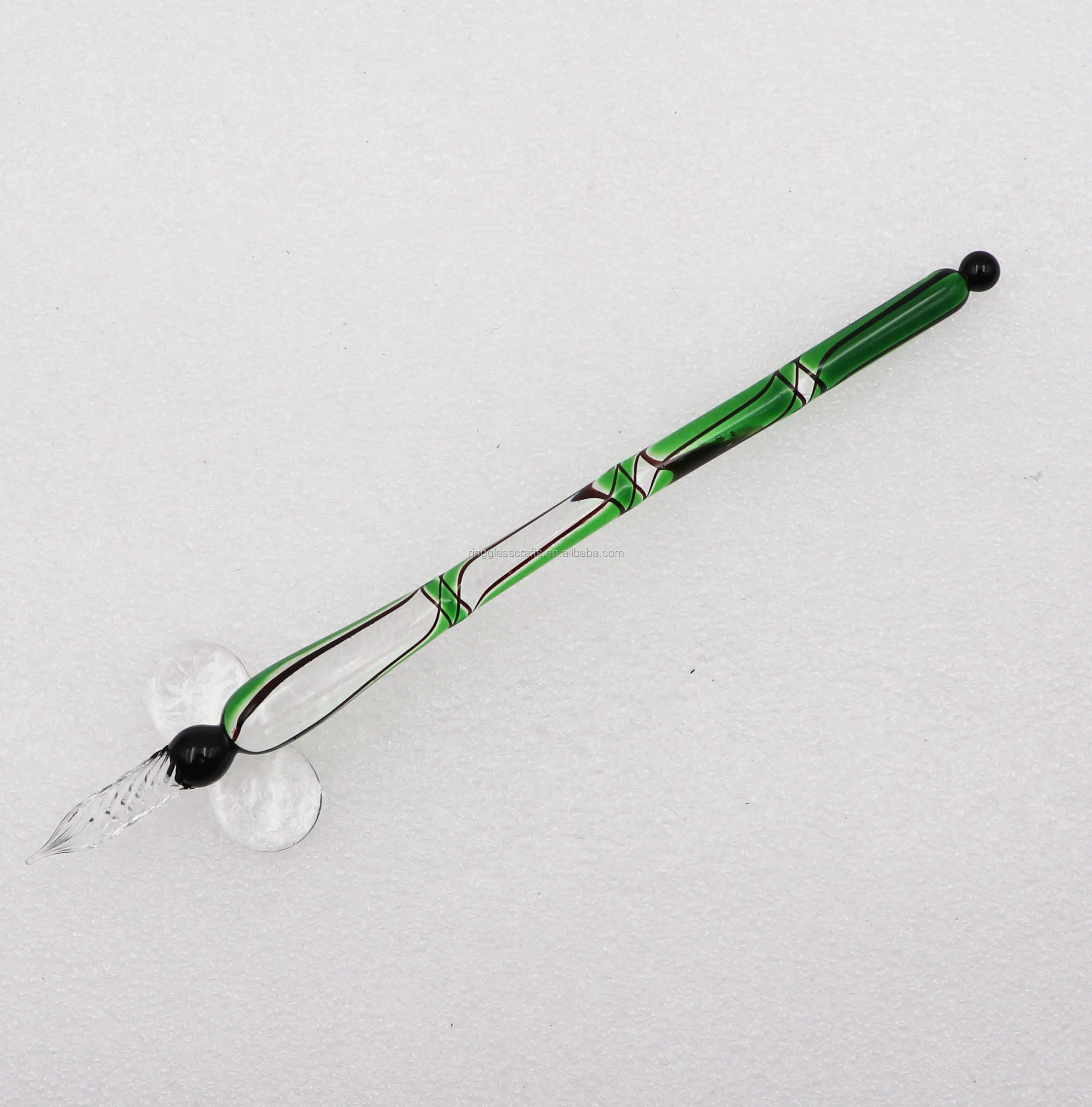 lampwork 艺术玻璃大容量螺旋笔尖蘸笔与五颜六色的丝带 penholder