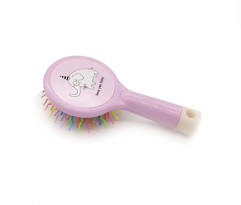 Lovely Plastic Colorful Curved Kids Personalized Hair Brush Baby Hair