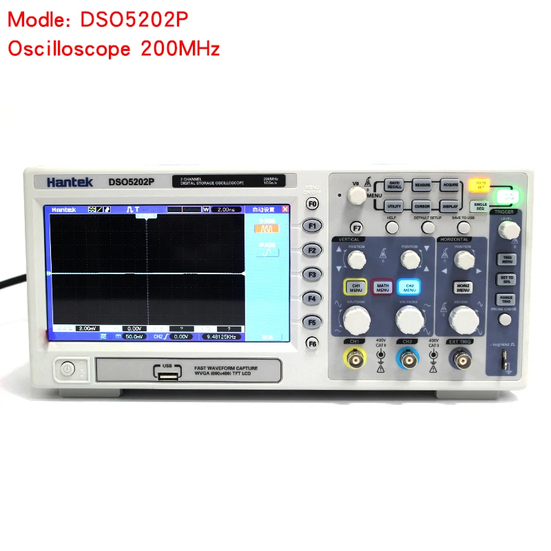 Hantek Dso5202p almacenamiento Osciloscopio 200MHz 2 canales 1GSa s Longitud de registro Osciloscopio de mano USB Osciloscopio digital