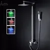 Square 8 Inches LED Light Shower Head Sets Handheld Shower With Arm Slide Bar For Bath Accessories Faucet Taps T