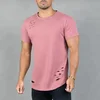 Wholesale bulk blank trendy with hole mens t shirt