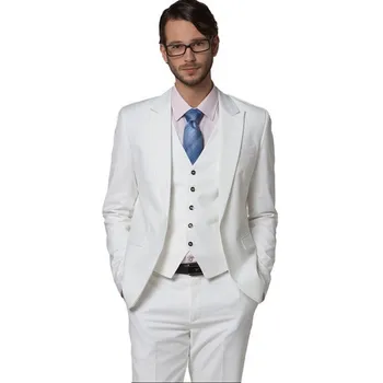 Homme Costume Homme Dernière Conception Formelle Porter Personnalisé Groom Mariage Smokings 3 Pièces Veste Pantalon Gilet Wb053 Costume Blanc