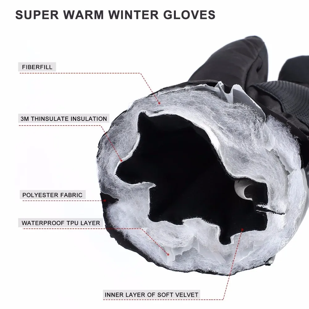 Men's Waterproof Windproof Ski Gloves,Winter Warm 3m Thinsulate Snowboard Snowmobile Gloves